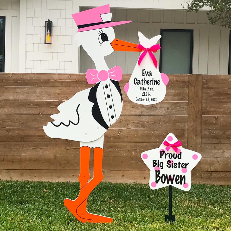 Girl Stork Yard Sign and Sibling Sign Baton Rouge LA