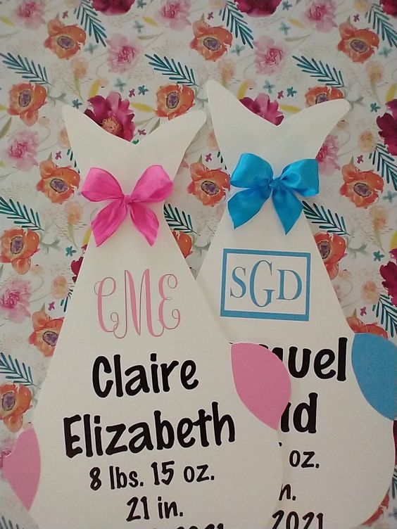 Baton Rouge Stork and Birthday Signs Blog - Stork Sign Pink & Blue scipt and block Monogrammed Bundles