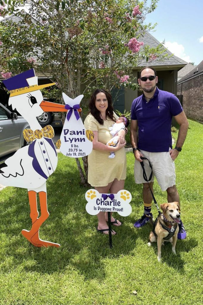 LSU Stork Yard Signs with Dog Bone