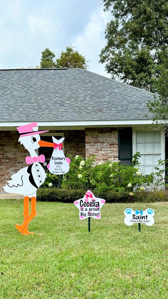 Birth Announcement Signs by Baton Rouge stork and birthday signs of Louisiana